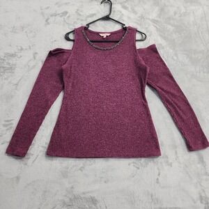 Vintage Juicy Couture Sweater Womens L Purple Cold Shoulder Studded Neck Stretch